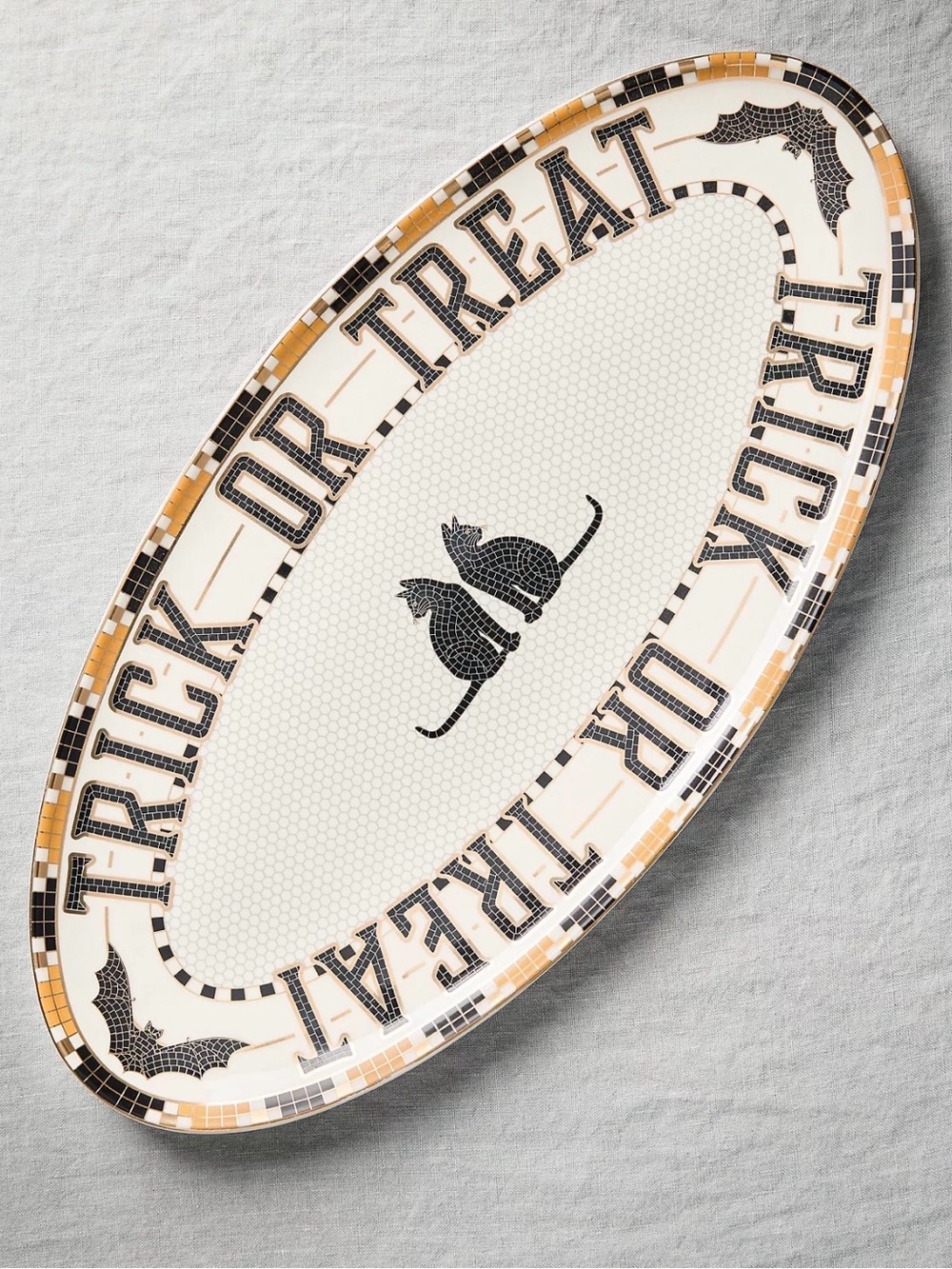 NEW Anthropologie Bistro Tile 24k Gold Accent Halloween Serving Platter 🐈‍⬛ 🎃
